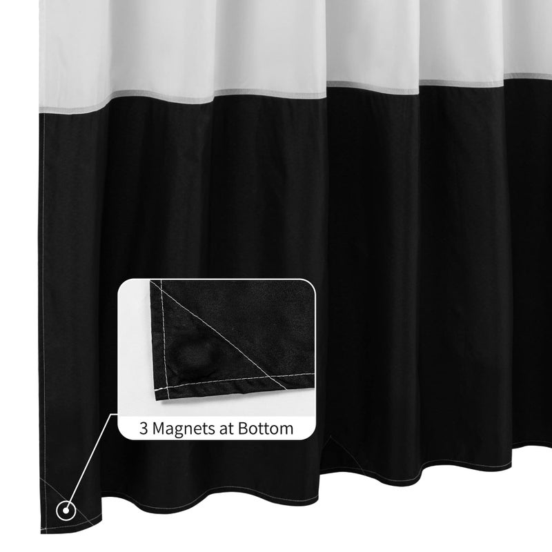 ALYVIA SPRING Waterproof Fabric Shower Curtain Liner - Soft & Light-Weight Cloth Shower Curtain with 3 Bottom Magnets, Hotel Quality & Machine Washable - Standard Size 72x72, Color Block Black and White - Image 2
