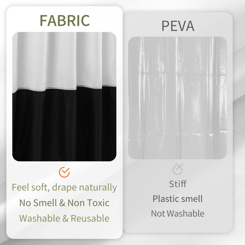 ALYVIA SPRING Waterproof Fabric Shower Curtain Liner - Soft & Light-Weight Cloth Shower Curtain with 3 Bottom Magnets, Hotel Quality & Machine Washable - Standard Size 72x72, Color Block Black and White - Image 4