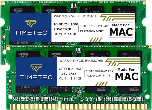 Timetec ذاكرة تيمتيك 8 جيجابايت (2x4 جيجابايت) متوافقة مع آبل DDR3L 1600 ميجاهرتز لجهاز ماك بوك برو (بداية/نهاية 2011، منتصف 2012)، آي ماك (منتصف 2011، نهاية 2012، بداية/نهاية 2013، نهاية 2014، منتصف 2015)، ماك ميني (منتصف 2011، نهاية 2012) ذاكرة ماك - Image 1