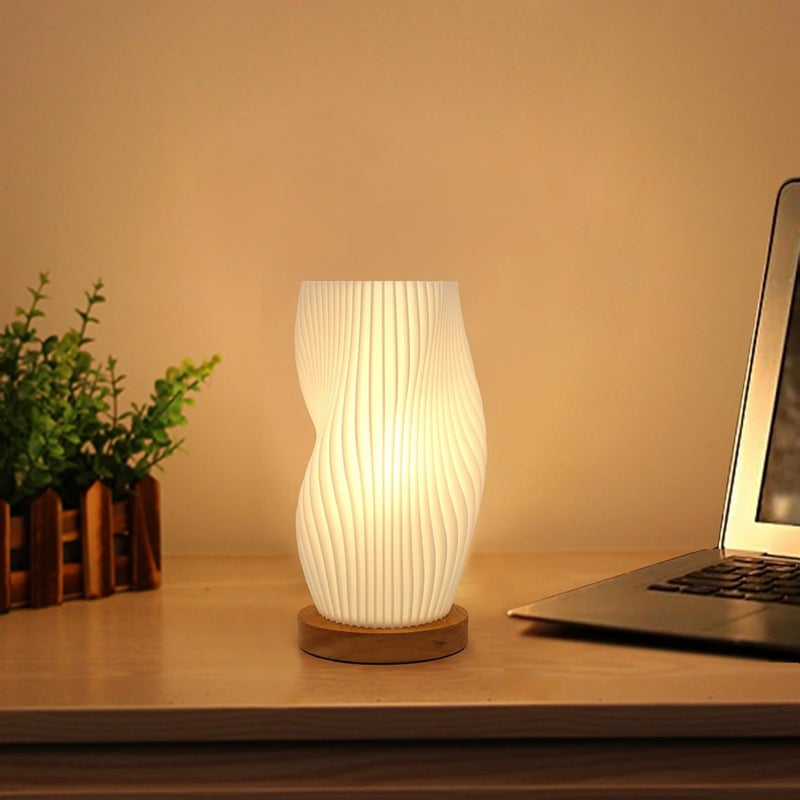 Zenply Novelty Small Table Lamp for Bedroom,Vintage Style Striped Small Night Light Lamp, Mini Bedside Lamp for Living Room Nightstand Small Space Kids Room Living Room Office Dorm (SM), Warm-SM - Image 1