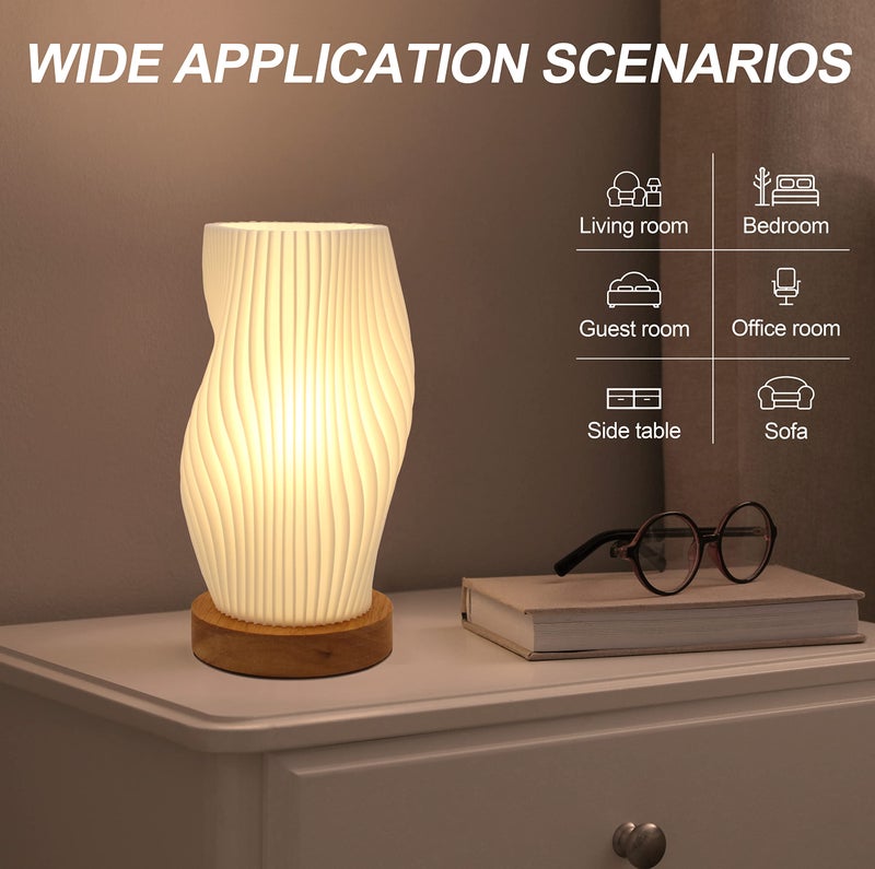 Zenply Novelty Small Table Lamp for Bedroom,Vintage Style Striped Small Night Light Lamp, Mini Bedside Lamp for Living Room Nightstand Small Space Kids Room Living Room Office Dorm (SM), Warm-SM - Image 2