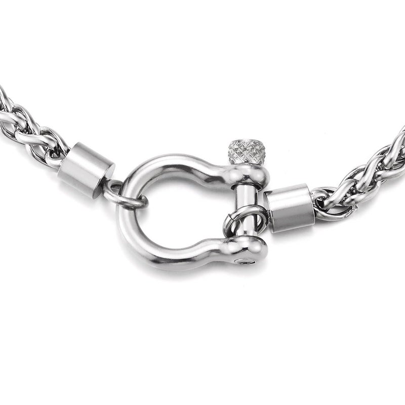 COOLSTEELANDBEYOND Mens Women Stainless Steel Wheat Chain Necklace With Horseshoe Shackle Clasp, Nautical Anchor Buckle Closure, Statement Jewelry - Image 3