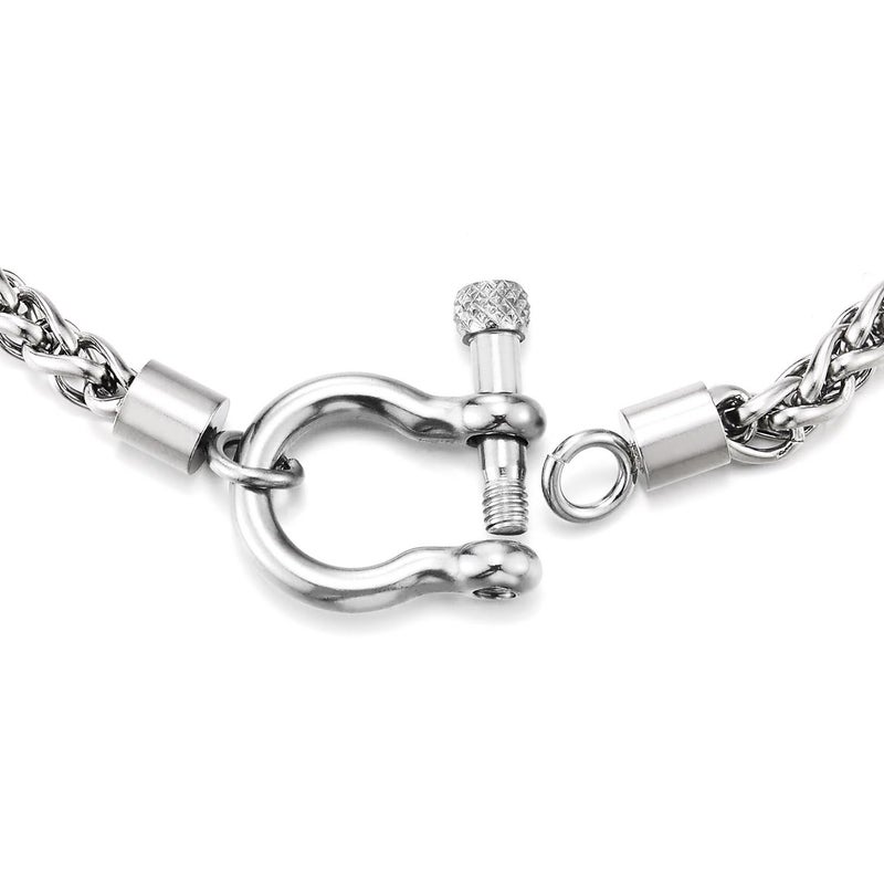 COOLSTEELANDBEYOND Mens Women Stainless Steel Wheat Chain Necklace With Horseshoe Shackle Clasp, Nautical Anchor Buckle Closure, Statement Jewelry - Image 5