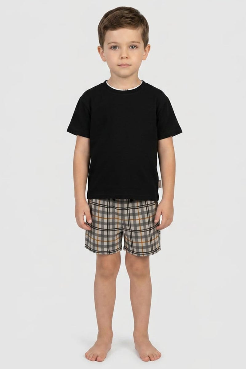 Fudo Lounge By Fudo Kids Boy 2 Pieces Plaid Top And Shorts Pyjama Set, Multicolor - Image 1
