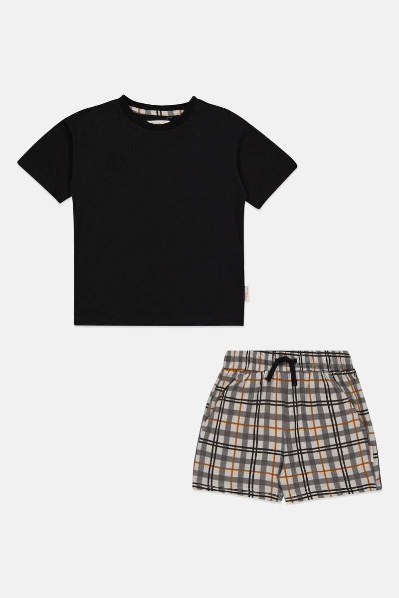Fudo Lounge By Fudo Kids Boy 2 Pieces Plaid Top And Shorts Pyjama Set, Multicolor - Image 2