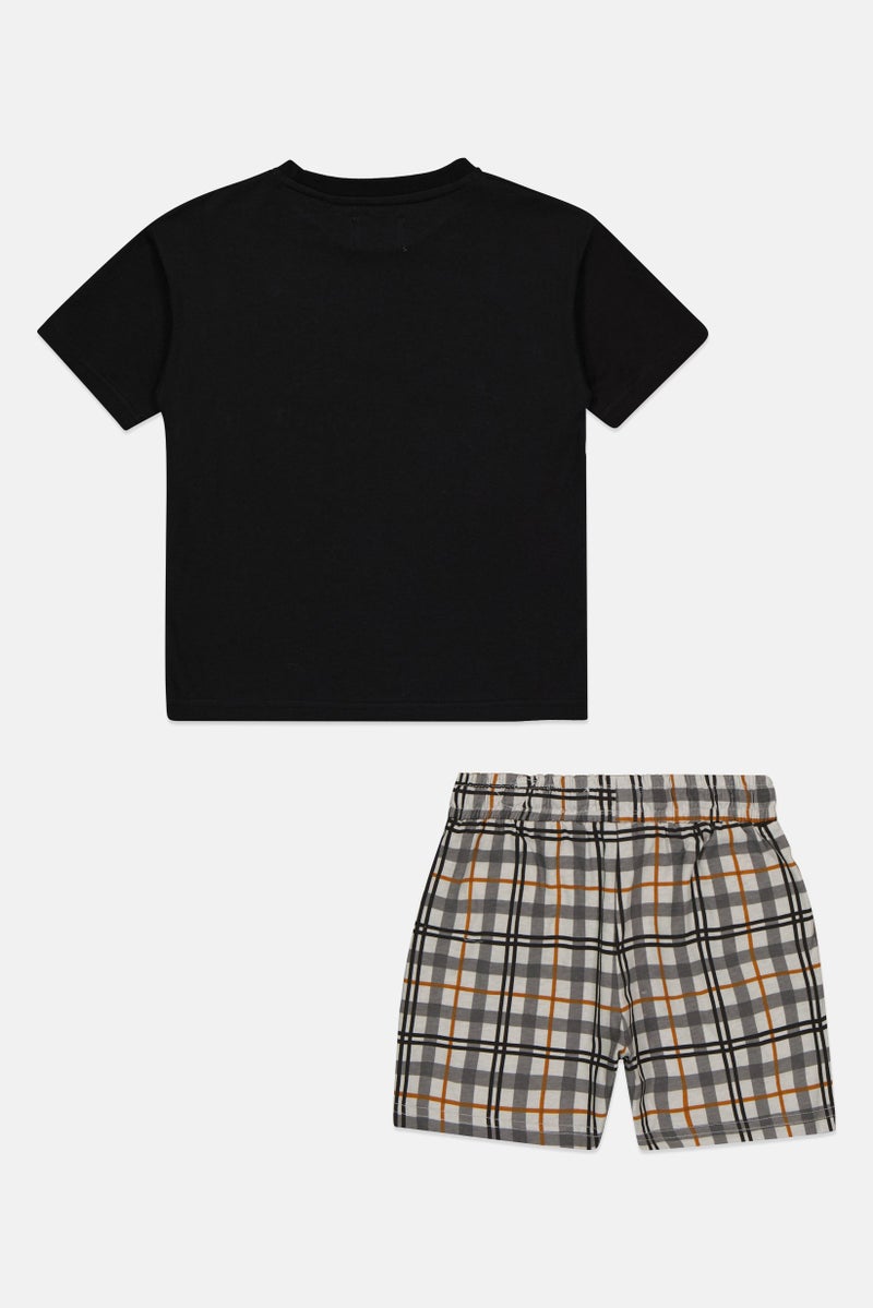 Fudo Lounge By Fudo Kids Boy 2 Pieces Plaid Top And Shorts Pyjama Set, Multicolor - Image 3