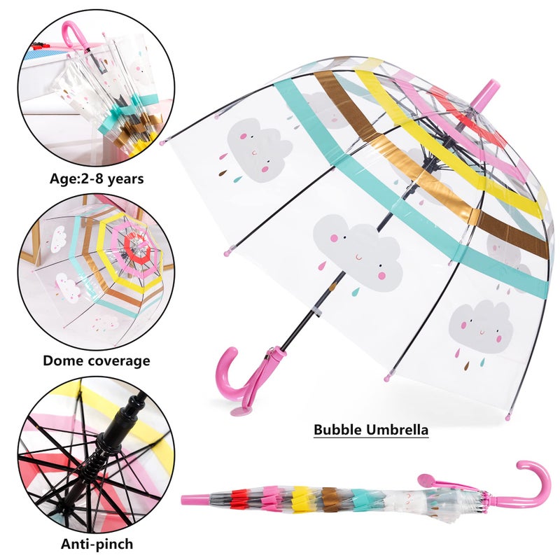 RONIARE Kids Umbrella Clear Bubble Umbrellas for Rain,Safety Dome Windproof Umbrella for Kid Girls and Boys(Rainbow Pink) - Image 2