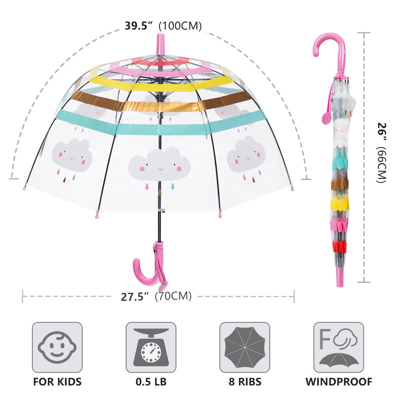RONIARE Kids Umbrella Clear Bubble Umbrellas for Rain,Safety Dome Windproof Umbrella for Kid Girls and Boys(Rainbow Pink) - Image 5