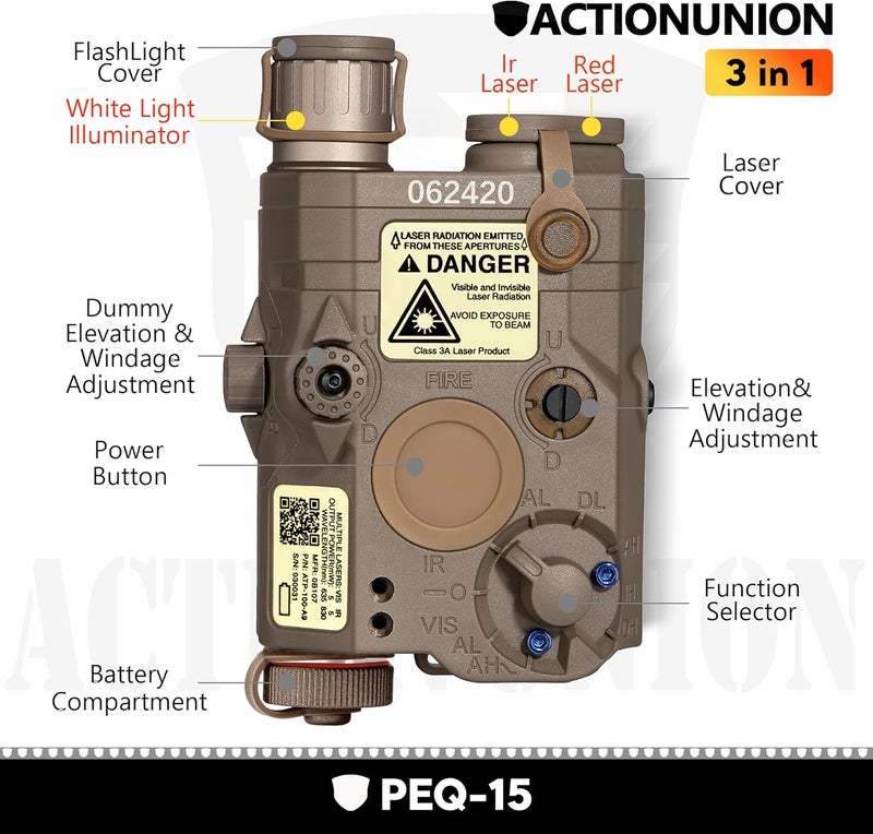ACTIONUNION ليزر IR PEQ-15 من Airsoft + ليزر أحمر مرئي + مصباح LED أبيض - Image 2