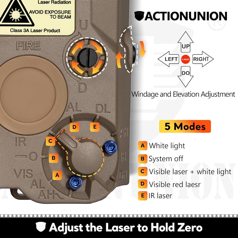 ACTIONUNION ليزر IR PEQ-15 من Airsoft + ليزر أحمر مرئي + مصباح LED أبيض - Image 4
