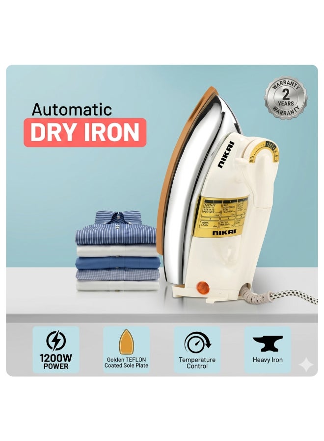NIKAI Heavy Iron With Golden Teflon Coated Soleplate Overheating Protection 1200 W NDI724X White - Image 2
