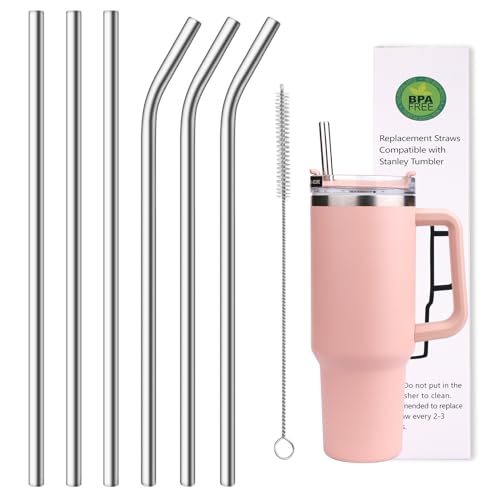 AIERSA AIERSA Metal Straws for 40oz Tumbler Replacement12 Inch Reusable Stainless Steel Straw Compatible Stanley Cup 6pcs Large Straws with Cleaning Brush for Stanley Cup Accessories 