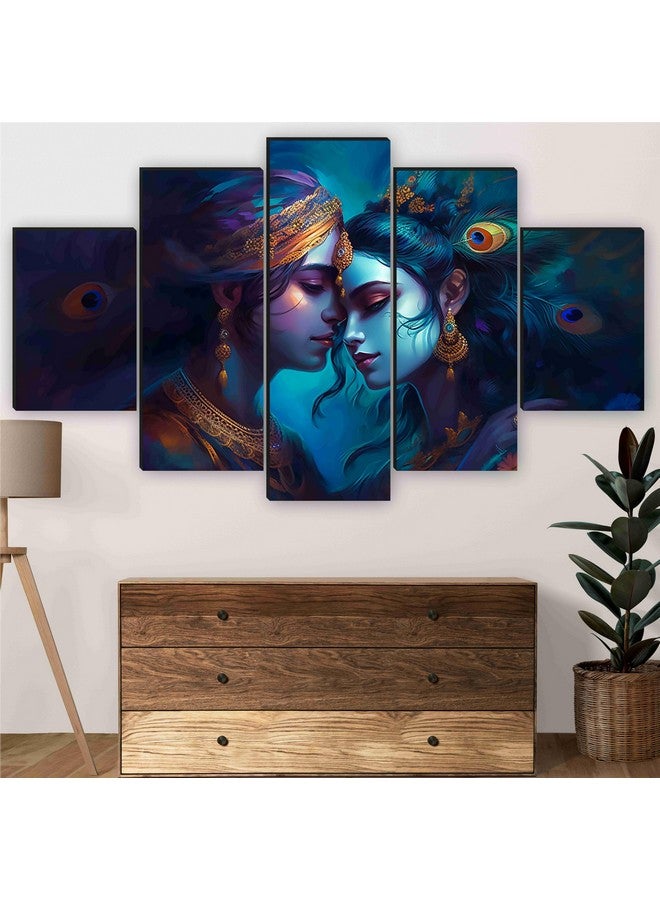 SAF Radha krishna Paintings for Wall Decoration - Set Of Five, 3d modern art Painting for Living Room Large Size with Frames for Home Decoration, Hotel, Office 127 cm x 75 cm SANFBL35460