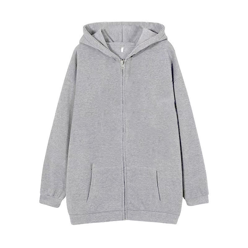 Generic Solid Color Cross-border Sweater Supply Full Zip Hoodie Mens Blank Cardigan Zip Hoodie Sweater in stock Gray (short zipper)