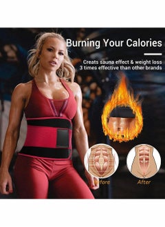 SYOSI Waist Trainer Belt for Women, Sport Girdle Belt, Slimming Sauna Waist Trimmer Belly Band Sweat Sports Girdle Belt, Exercise Belt with Adjustable Straps, Slimming Body Shaper Belt (Red, L)  - Image 2