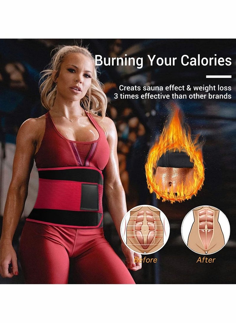 SYOSI Waist Trainer Belt for Women, Sport Girdle Belt, Slimming Sauna Waist Trimmer Belly Band Sweat Sports Girdle Belt, Exercise Belt with Adjustable Straps, Slimming Body Shaper Belt (Red, L) - Image 2