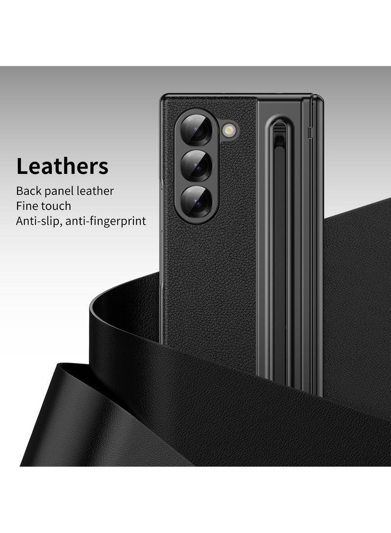 CoomBe Magsafe Hinge Phone Case with Stylus Pen for Samsung Galaxy Z Fold 7, Protective Leather Cover Inclusive Screen Glass and S Pen Black - Image 4
