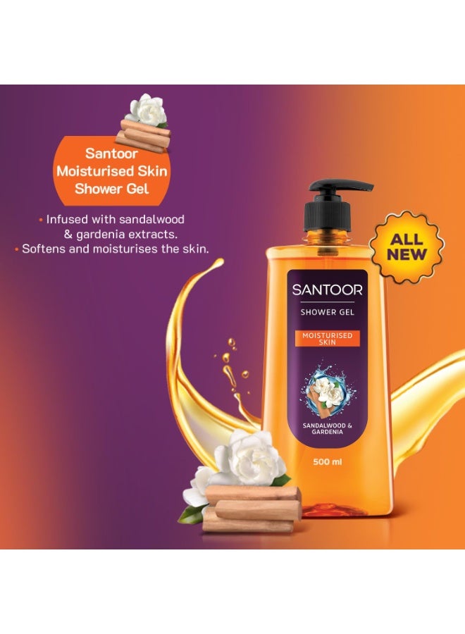 Santoor Moisturizing Shower Gel With Natural Sandalwood & Gardenia Extracts| For Men & Women| Moisturizing Body Wash With Glycerin | Suitable For All Skin Types| No Parabens| No Silicones| 500ml - Image 2
