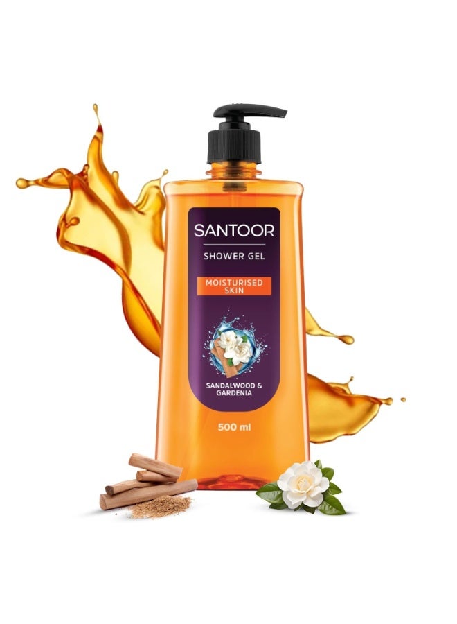 Santoor Moisturizing Shower Gel With Natural Sandalwood & Gardenia Extracts| For Men & Women| Moisturizing Body Wash With Glycerin | Suitable For All Skin Types| No Parabens| No Silicones| 500ml - Image 1