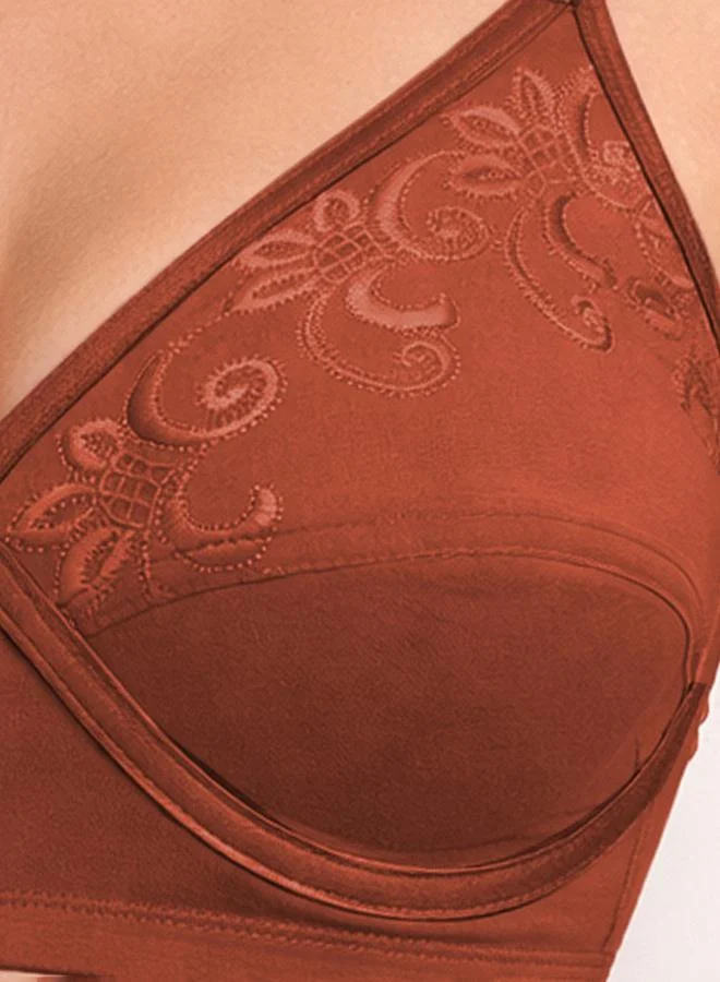 Clovia  Brown Embroidered Non-Padded Non-Wired Full-Figure Bra for Women | Best Price UAE