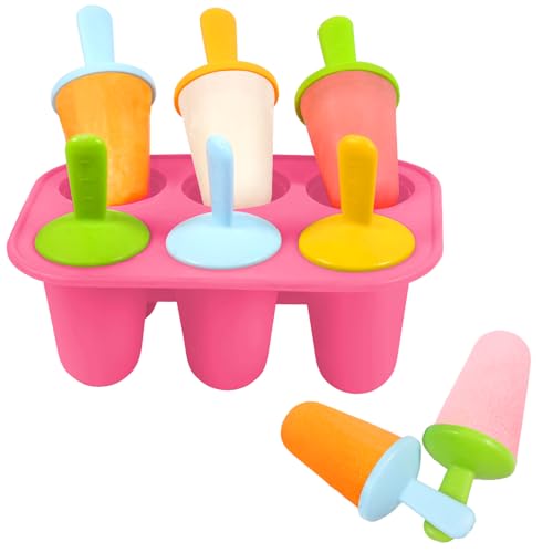 Miaowoof Silicone Popsicles Molds for Toddlers, 6-Cavity Non-BPA Premium Silicone Small Popsicle Molds, Ice Pop Mold with 6 Colorful Reusable Sticks for Kids (Pink) - Image 1