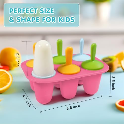 Miaowoof Silicone Popsicles Molds for Toddlers, 6-Cavity Non-BPA Premium Silicone Small Popsicle Molds, Ice Pop Mold with 6 Colorful Reusable Sticks for Kids (Pink) - Image 5