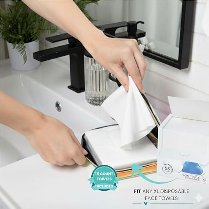Visfresh Disposable Face Towel Travel Case with 15 Count XL Refillable Towels – Slim, Lightweight, Waterproof, Transparent Skincare Organizer for Women, Moms, Gym, Camping, and Travel – Visfresh - Image 2
