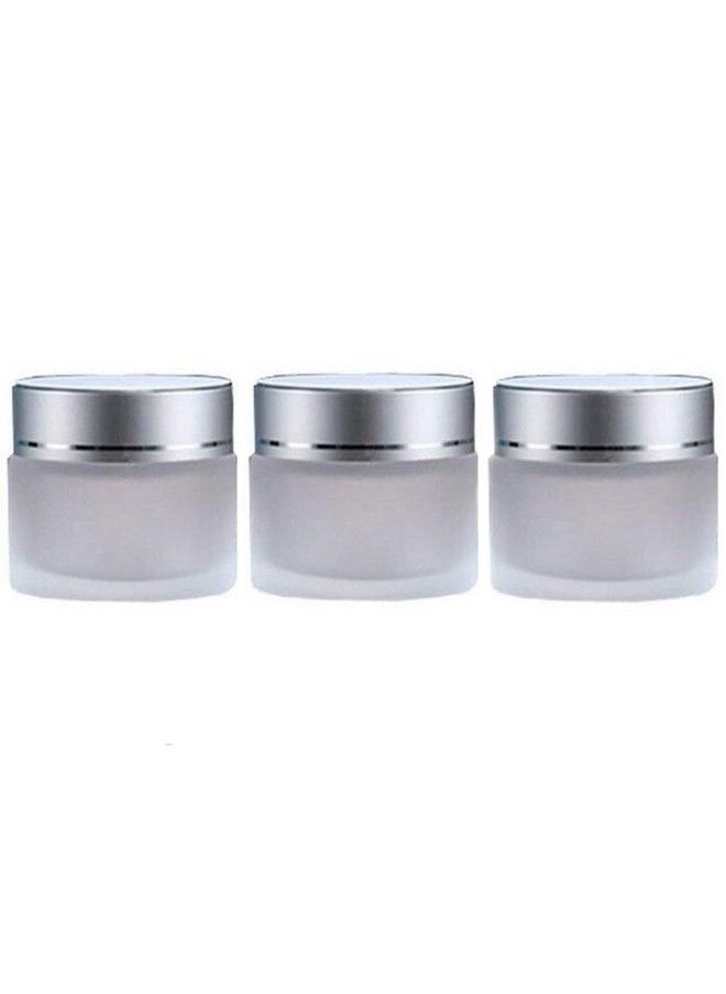 ericotry 3Pcs Refillable Frosted Clear Glass Cosmetic Jars Empty Face Cream Lip Balm Storage Container Pot Bottle With Silver Lids For Travel And Diy Home Use Size 30G  - Image 1