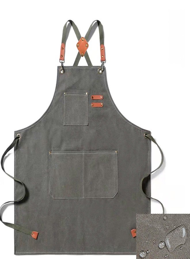 Ofrdncy Chef Aprons for Men Women with Large Pockets, Cotton Canvas Cross Back Heavy Duty Adjustable Work Apron - Image 1