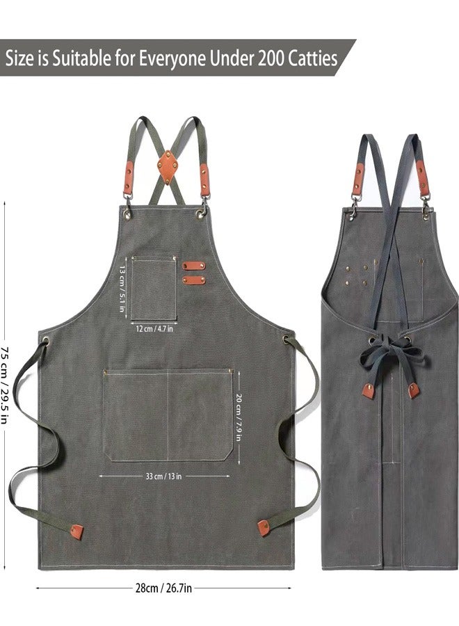 Ofrdncy Chef Aprons for Men Women with Large Pockets, Cotton Canvas Cross Back Heavy Duty Adjustable Work Apron - Image 2