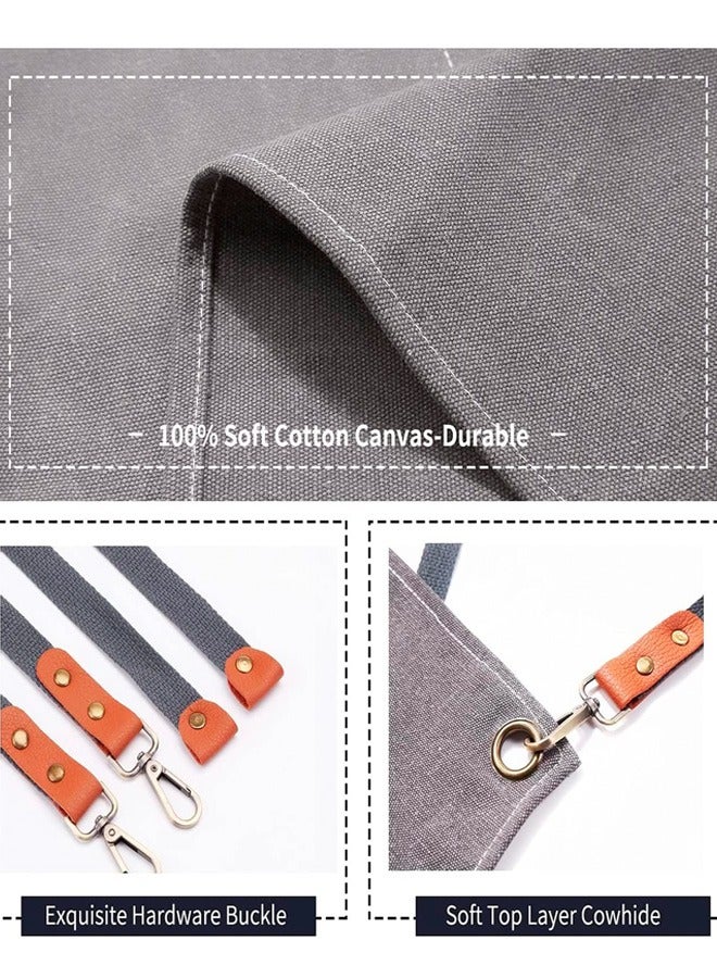 Ofrdncy Chef Aprons for Men Women with Large Pockets, Cotton Canvas Cross Back Heavy Duty Adjustable Work Apron - Image 5
