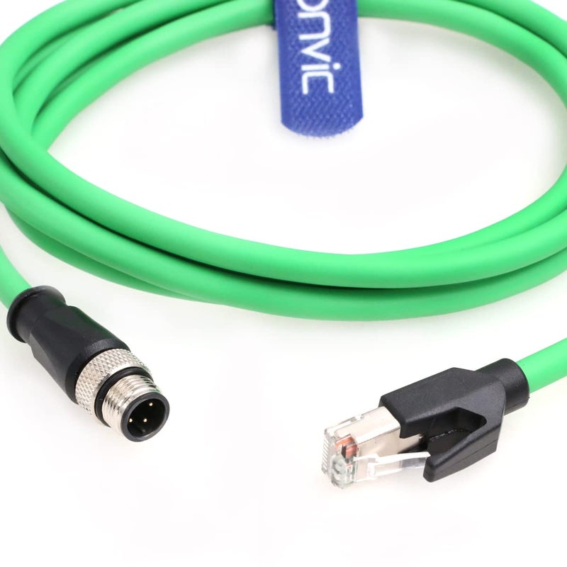 Eonvic M12 4 Pin D-Code to RJ45 Gigabit Cognex Industrial Camera Network Cord CAT5 Shielded Cables (Green, 1M) - Image 2