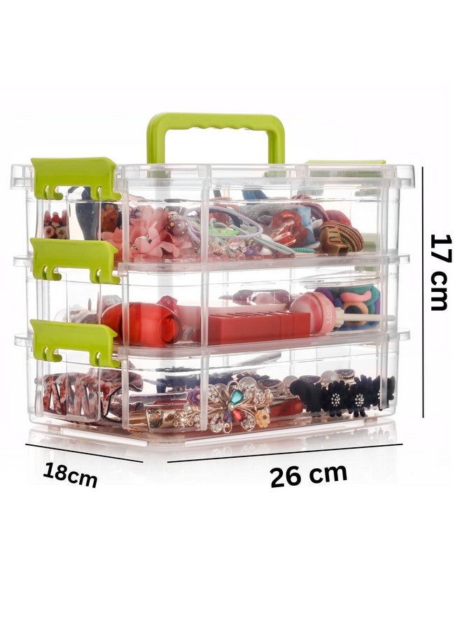 HOLLIO plastic boxes for Storage transparent boxes for storage, Portable & Stackable Space Saving Organiser with Lid for Medicine, Jewelry, Arts & Crafts, Buttons, Beads (3 TIER, Green) - Image 2