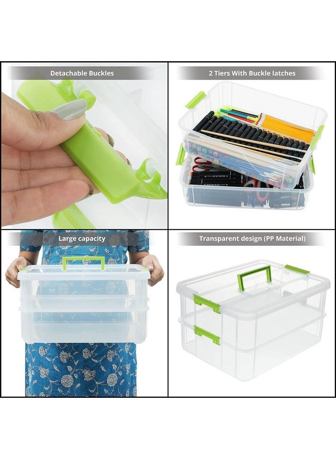 HOLLIO plastic boxes for Storage transparent boxes for storage, Portable & Stackable Space Saving Organiser with Lid for Medicine, Jewelry, Arts & Crafts, Buttons, Beads (3 TIER, Green) - Image 3