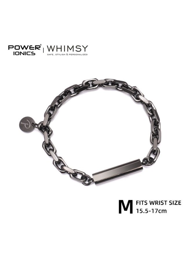 Power Ionics POWERIONICS Pine Retro Titanium Steel Cuban Men's and Women's Bracelet Gun Gray Black Free Engraving. If you need engraving, please contact the customer service via email. - Image 1