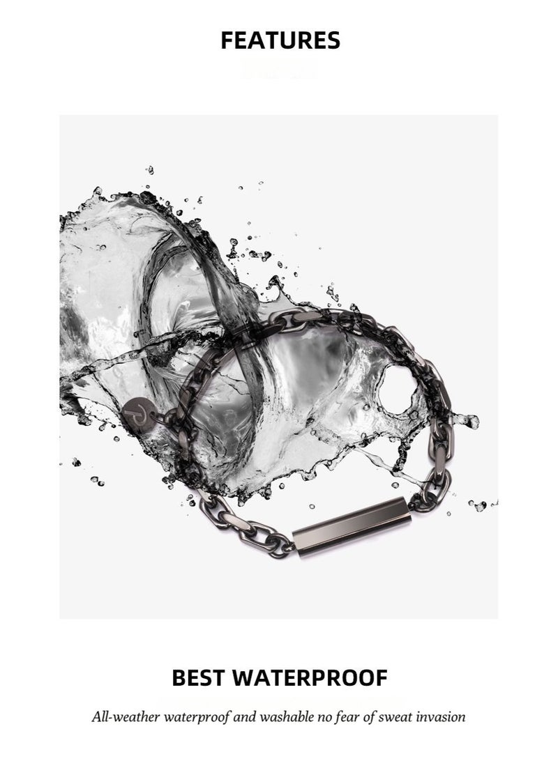 Power Ionics POWERIONICS Pine Retro Titanium Steel Cuban Men's and Women's Bracelet Gun Gray Black Free Engraving. If you need engraving, please contact the customer service via email. - Image 5