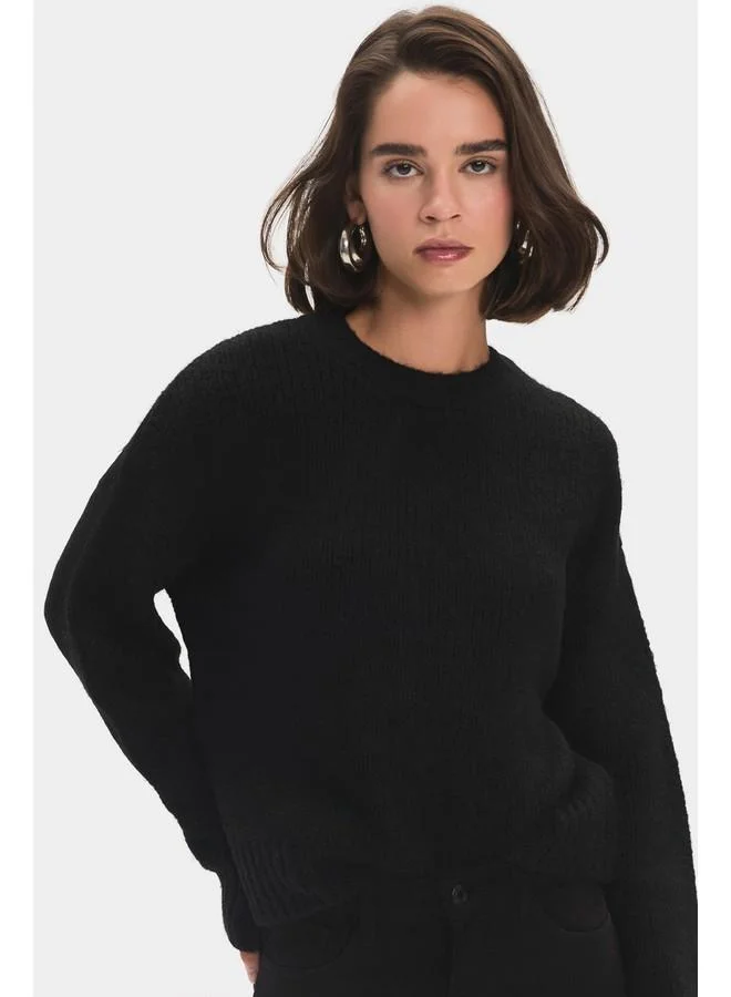 جون June Women Wide Fit Soft Texture Basic Knitwear Sweater Black