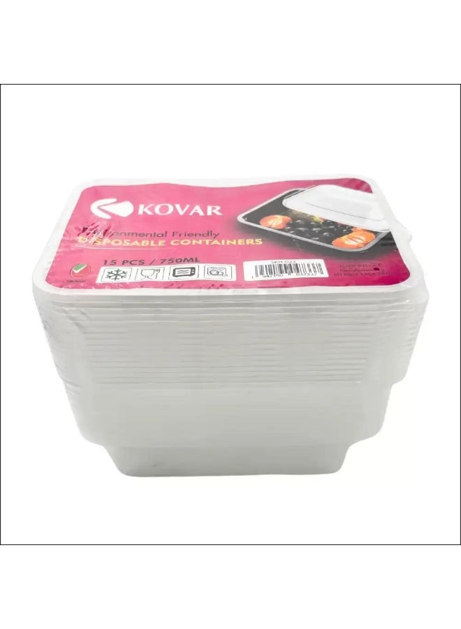 KOVAR Disposable Food Box with Lid Microwavable Food Storage Container- 750ml Pack of 15pcs - Image 2