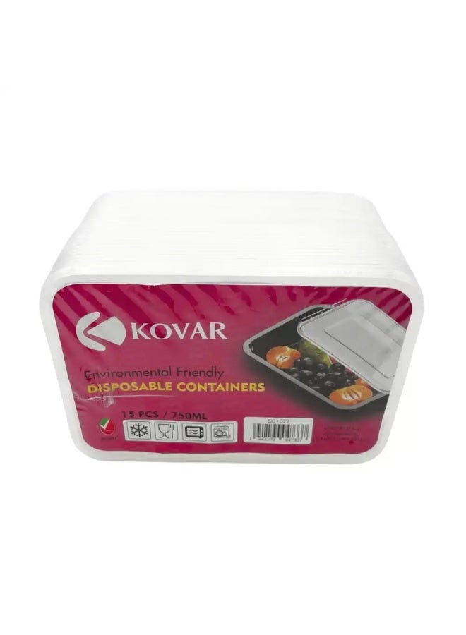 KOVAR Disposable Food Box with Lid Microwavable Food Storage Container- 750ml Pack of 15pcs - Image 1