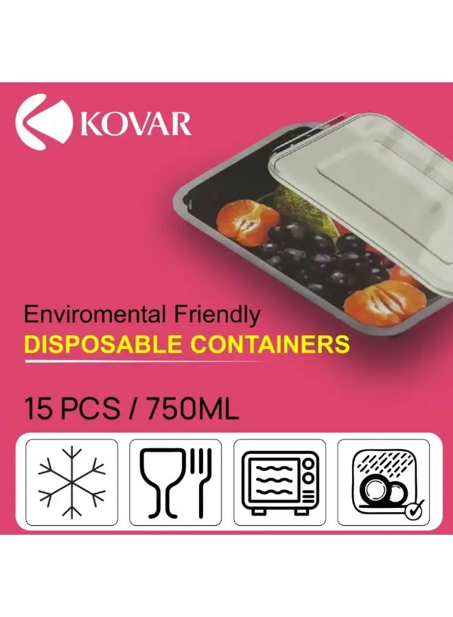 KOVAR Disposable Food Box with Lid Microwavable Food Storage Container- 750ml Pack of 15pcs - Image 4