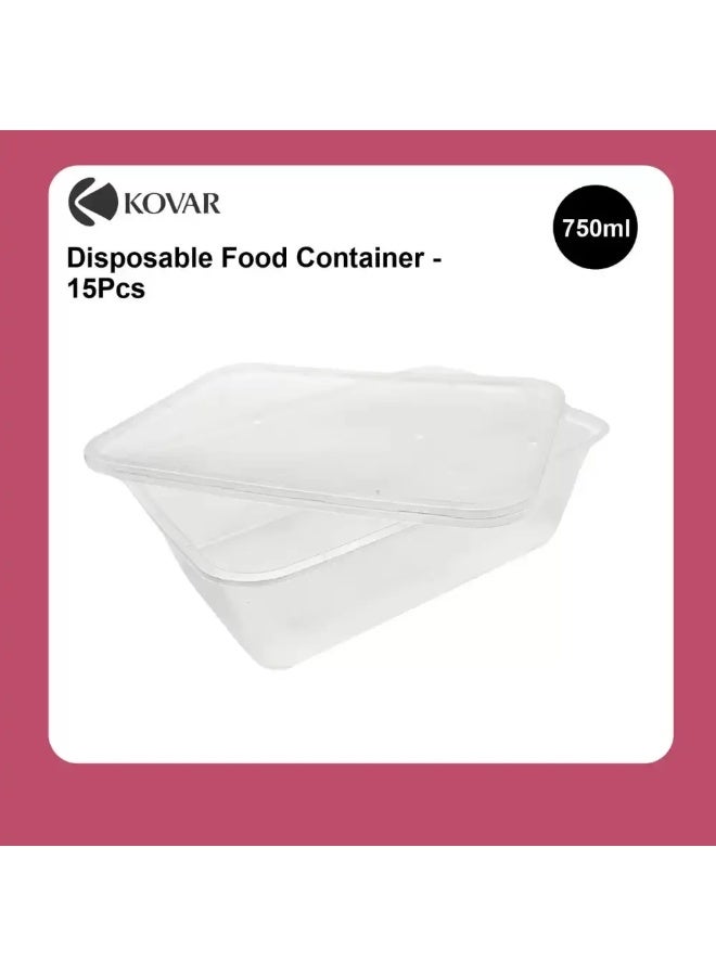 KOVAR Disposable Food Box with Lid Microwavable Food Storage Container- 750ml Pack of 15pcs - Image 3