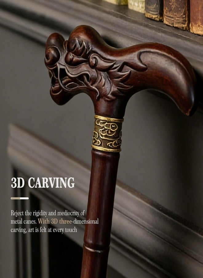ispuoocti Wooden Walking Cane, 3D Dragon Engraved Cane Support up to 400 lb, Canes for Seniors Men Women of Different Heights (Chestnut Brown 36") - Image 3