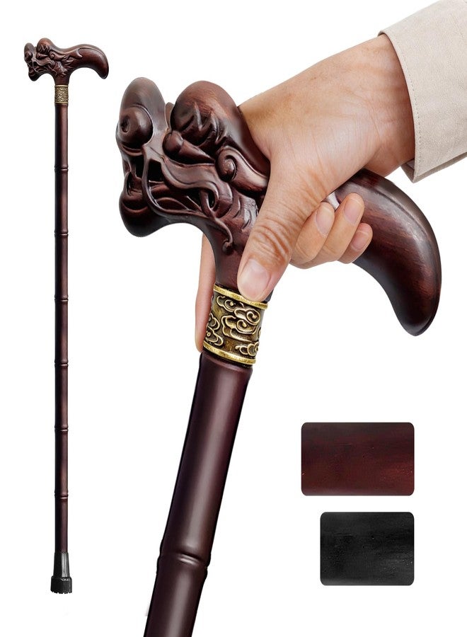 ispuoocti Wooden Walking Cane, 3D Dragon Engraved Cane Support up to 400 lb, Canes for Seniors Men Women of Different Heights (Chestnut Brown 36") - Image 1