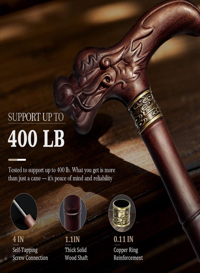 ispuoocti Wooden Walking Cane, 3D Dragon Engraved Cane Support up to 400 lb, Canes for Seniors Men Women of Different Heights (Chestnut Brown 36") - Image 4