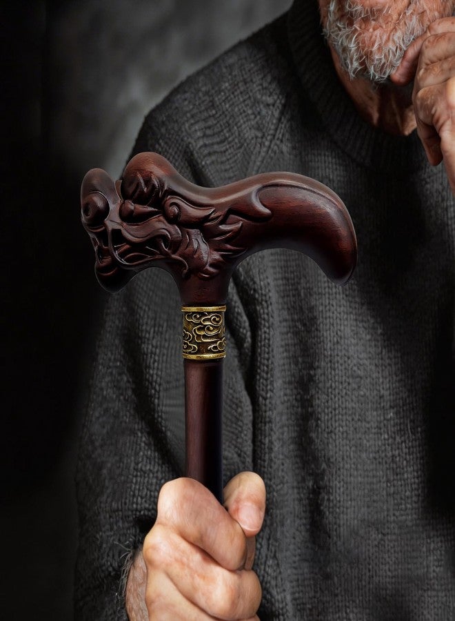 ispuoocti Wooden Walking Cane, 3D Dragon Engraved Cane Support up to 400 lb, Canes for Seniors Men Women of Different Heights (Chestnut Brown 36") - Image 5