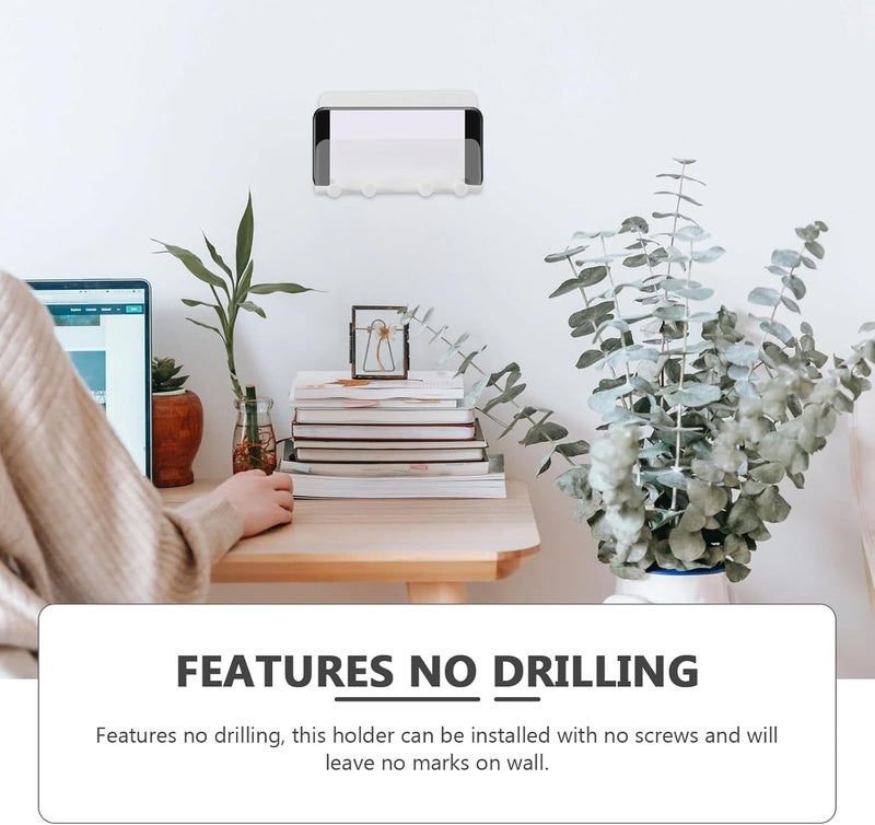 حامل هاتف ولوحي قابل للتركيب على الحائط بدون ثقوب، قوس حائط لاصق أبيض لتخزين أجهزة الهاتف المنزلية وتنظيم الشحن - Image 3