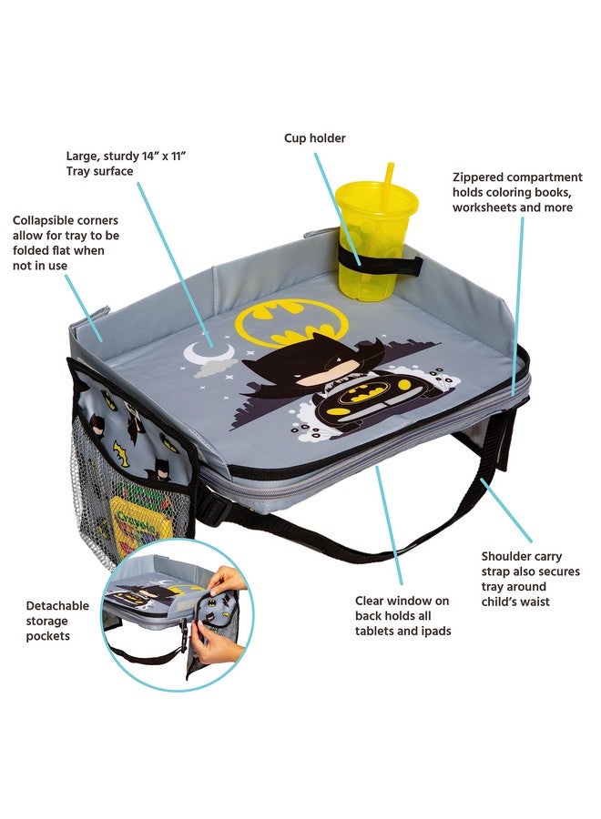 J.L. Childress DC Comics Batman 3-in-1 Travel Tray & iPad Tablet Holder - Car Seat Lap Tray for Toddlers, Kids - Use on Airplanes, Road Trips, Lap Desk - Tablet Holder and Carry Bag - Batman - Image 2