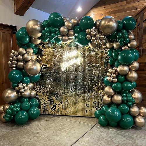 Eopelsm Green and Gold Balloon Arch Kit 144PCS Dark Emerald Green and Metallic Gold Latex Balloons Garland for Birthday Christmas Wedding Forest Theme Baby Shower Party Decorations - Image 1