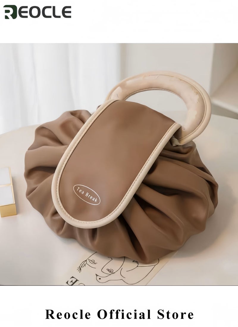 REOCLE Lightweight Cosmetic Bag Toiletry Bag Large Capacity Waterproof Portable Storage Bag Super Large High-End Light Luxury Travel Bag with Drawstring - Image 2