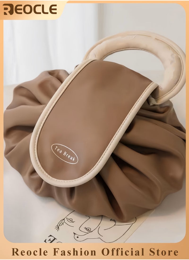 REOCLE Lightweight Cosmetic Bag Toiletry Bag Large Capacity Waterproof Portable Storage Bag Super Large High-End Light Luxury Travel Bag with Drawstring - Image 1